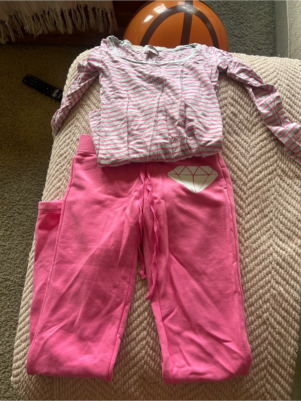 Gilly Hicks Pink Striped Top & Bright Pink Diamond Jogger Pajama Set